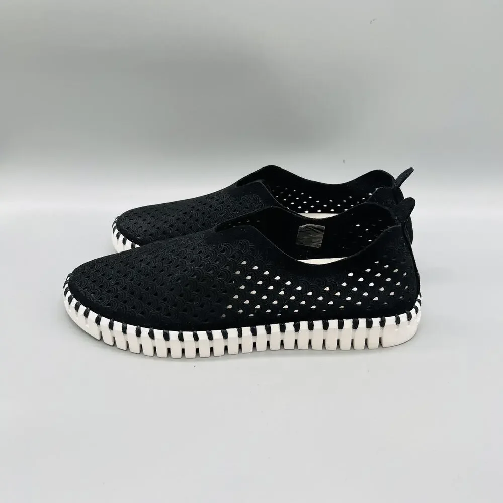 Ilse Jacobsen Shoes Womens 9 Black Tulip Perforated Flats Slip On Comfort Casual